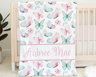 Personalized Butterfly Blanket, Butterfly Nursery, Butterfly Baby Girl Blanket, Baby Name Blanket, Girl Name Blanket, Baby Shower Gift Girl