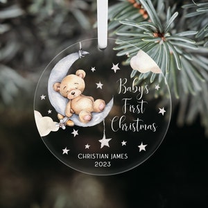 Personalized Baby&#39;s First Christmas Ornament 2023, Bear Baby First Christmas Ornament, Moon and Stars Baby Boy Ornament, Baby 1st Christmas