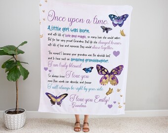 To My Granddaughter Blanket, Christmas Gift From Grandma, Granddaughter Gift, Personalized Blanket Butterfly, Custom Name Blankets For Girls