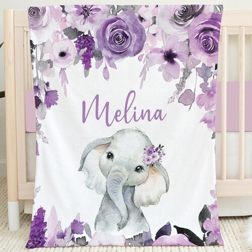 Floral Elephant Baby Blanket Personalized Baby Blanket Etsy