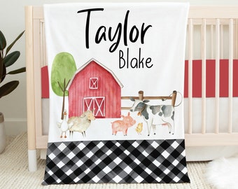 Personalized Farm Baby Blanket, Baby Boy Blanket, Farm Nursery, Baby Shower Gift, Baby Name Blanket, Farm Crib Bedding, Baby Girl Blanket