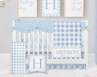 Baby Boy Crib Bedding Set, Blue Baby Bedding Crib Sets Boy, Baby Boy Nursery, Boy Nursery Bedding Set Boy, Blue Gingham Crib Bedding Set Boy