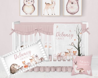 Baby Girl Woodland Crib Bedding Set, Girl Crib Bedding Sets With Deer, Woodland Animals Crib Bedding Set, Woodland Nursery, Woodland Baby