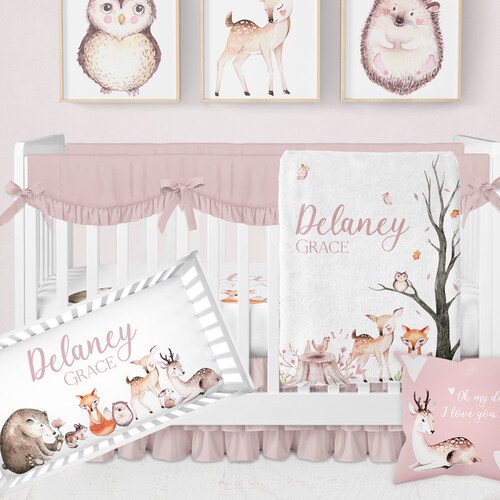Baby Girl Woodland Crib Bedding Set Crib Bedding Set Girl Etsy