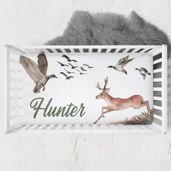 Personalized Mallard Duck Hunting Crib Sheet, Crib Sheets Boy, Duck Hunting Baby Bedding, Deer Crib Bedding, Duck Hunting Nursery, Baby Deer