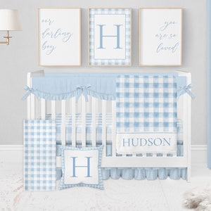 Baby Boy Crib Bedding Set, Blue Baby Bedding Crib Sets Boy, Baby Boy Nursery, Boy Nursery Bedding Set Boy, Blue Gingham Crib Bedding Set Boy image 1