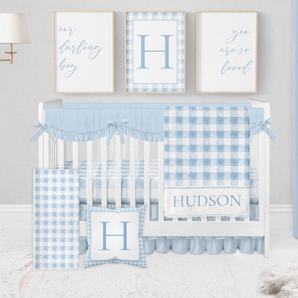 Baby Boy Crib Bedding Set, Blue Baby Bedding Crib Sets Boy, Baby Boy Nursery, Boy Nursery Bedding Set Boy, Blue Gingham Crib Bedding Set Boy