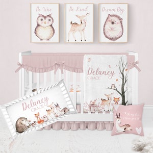Baby Girl Woodland Crib Bedding Set, Girl Crib Bedding Sets With Deer, Woodland Animals Crib Bedding Set, Woodland Nursery, Woodland Baby