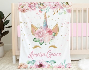 Personalized Unicorn Blanket, Unicorn Baby Blanket, Baby Girl Blanket, Baby Girl Crib Bedding, Rainbow Unicorn, Unicorn Baby Girl Bedding