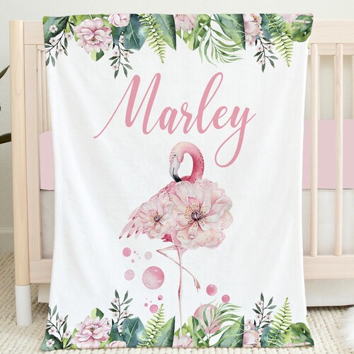 Personalized Pink Flamingo Baby Girl Blanket BB314 Etsy