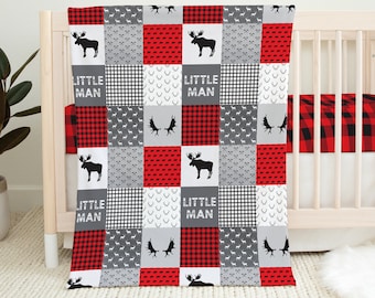 Woodland Baby Blanket, Lumberjack Nursery, Baby Boy Blanket, Baby Shower Gift, Woodland Crib Bedding, Woodland Nursery, Red Moose Little Man