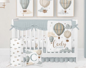 Heißluftballon Krippe Bettwäsche Set Junge, Baby Bettwäsche für Jungen, Heißluftballon Kinderzimmer Dekor, Neutral Baby Bettwäsche Krippe Setzt Junge, Abenteuer Kinderzimmer