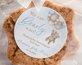 Pegatinas de osito de peluche para baby shower, etiquetas de regalo de osito, pegatinas de agradecimiento, etiquetas de osito de peluche para baby shower de niño, etiquetas con globos de osito