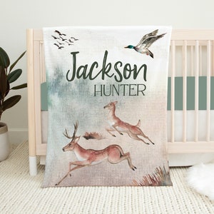 Personalized Duck Hunting Blanket, Baby Boy Blanket, Woodland Deer Baby Blanket, Duck Hunting Nursery, Baby Shower Gift, Baby Name Blanket