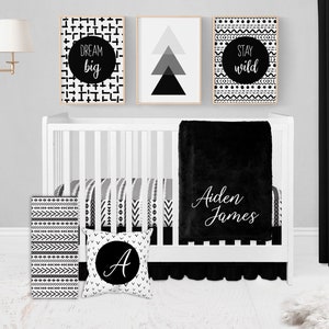 Black And White Crib Bedding Set, Gender Neutral Crib Bedding, Black And White Nursery, Boho Crib Bedding, Boy Crib Bedding, Neutral Nursery