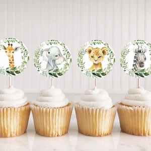Jungle Safari Animals Cupcake Toppers, Safari Baby Shower Decorations, Safari Cake Topper, Wild One Birthday Printable Instant Download SAB1