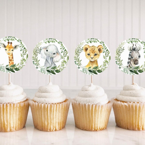 Jungle Safari Animals Cupcake Toppers, Safari Baby Shower Decorations, Safari Cake Topper, Wild One Birthday Printable Instant Download SAB1