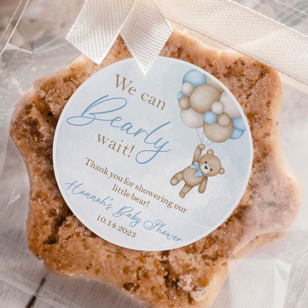 Teddy Bear Baby Shower Stickers, Bear Baby Shower Favor Labels, Thank You Stickers, We Can Bearly Wait Baby Shower Boy, Bear Balloon Tags