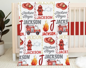 Personalized Fire Truck Blanket, Name Blanket, Baby Boy Blanket, Fire Truck Blanket For Kids, Fire Truck Crib Bedding, Baby Christmas Gift