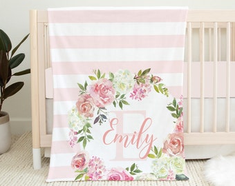 Manta Floral Personalizada Para Bebé, Manta Rosa Floral Monograma, Cuna Floral, Manta Baby Girl, Manta Nombre Bebé, New Mom Baby Shower Regalo