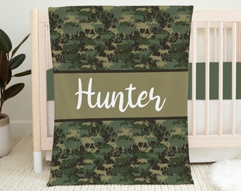 Personalized Camo Baby Blanket, Camo Blanket, Baby Name Blanket, Baby Boy Blanket, Camo Crib Bedding, Baby Shower Gift, Hunting Baby Blanket