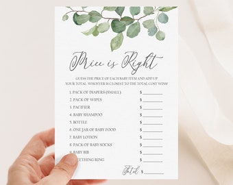 Price Is Right Baby Shower Game, Greenery Baby Shower Game, Printable Baby Shower Games, Baby Shower Price Is Right Pintable Download GBS6