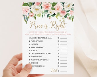 Price Is Right Baby Shower Game, Pink Floral Baby Shower Game, Printable Baby Shower Games, Girl Baby Shower Pintables Instant Download PFB1