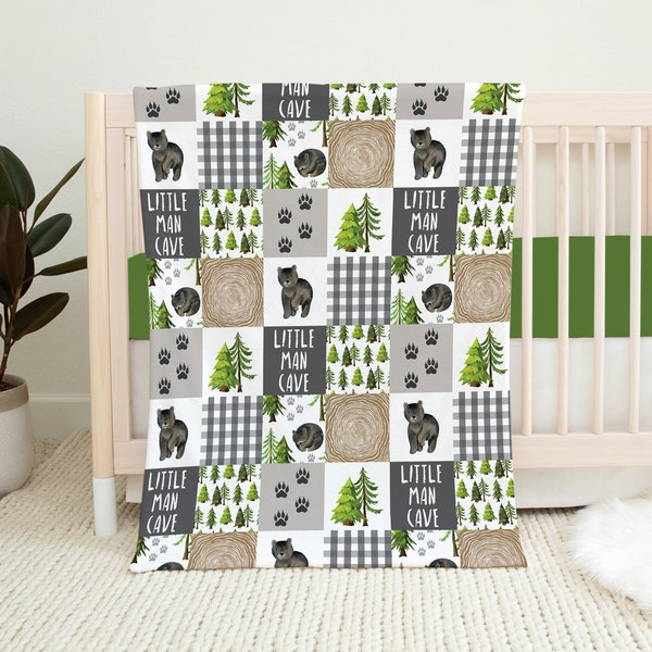 Bear Baby Blanket, Woodland Baby Blanket, Baby Boy Blanket, Baby Shower Gift, Forest Baby Blanket, Forest Crib Bedding, Bear Crib Bedding