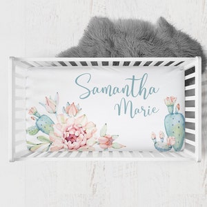 Personalized Cactus Crib Sheet, Cactus Crib Bedding, Floral Crib Sheet, Crib Sheets Girl, Succulent Crib Bedding, Cactus Nursery Bedding