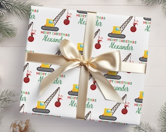 Personalized Christmas Wrapping Paper Boys, Construction Wrapping Paper, Custom Christmas Gift Wrap Paper, Construction Christmas Gift Wrap