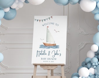 Ahoy It's A Boy Baby Shower Sign, Nautical Party Welcome Sign, Boy Baby Shower Sign, Baby Shower Decorations Boy, Sailboat Welcome Poster