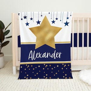 Personalized Star Blanket, Baby Name Blanket, Baby Boy Blanket, Baby Shower Gift, Toddler Blanket, Star Crib Bedding, Star Baby Blanket Blue