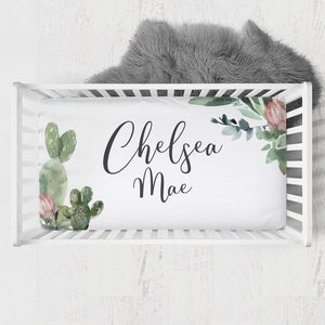 Personalized Cactus Crib Sheet, Floral Crib Sheet, Crib Sheets Girl, Boho Crib Bedding, Cactus Crib Bedding, Boho Nursery, Baby Shower Gift