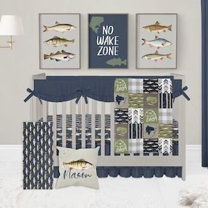 Navy woodland top crib bedding