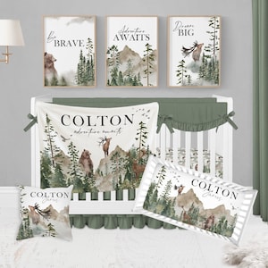 Woodland Crib Bedding Set, Boy Crib Bedding, Woodland Nursery Bedding Boy, Crib Sheets Boy, Forest, Adventure, Bear, Mountain Baby Bedding