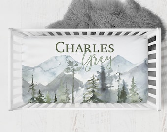 Woodland Baby Crib Sheets, Personalized Crib Sheet, Woodland Nursery, Forest Crib Bedding, Baby Boy Crib Bedding, Forest Trees Crib Sheet