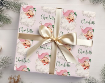 Pink Santa Personalized Christmas Wrapping Paper, Custom Wrapping Paper, Personalized Gift Wrapping Paper, Vintage Santa Gift Wrapping Paper