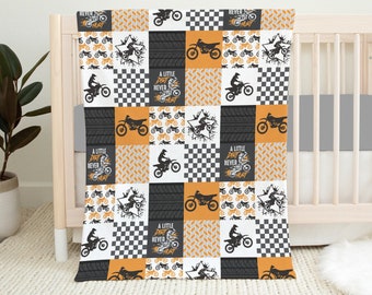 Motocross Blanket, Motocross Baby Boy Blanket, Dirt Bike Baby Blanket, Orange, Grey, Black, Dirt Bike Motocross Nursery, Baby Shower Gift