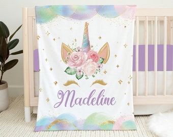 Personalized Unicorn Blanket, Rainbow Unicorn Blanket, Unicorn Baby Blanket, Personalized Girl Name Blanket, Unicorn Gift, Custom Blanket