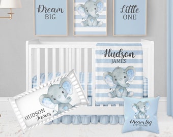 Elephant Baby Bedding Set, Baby Boy Crib Bedding, Blue Crib Bedding, Elephant Crib Bedding, Elephant Nursery, Boy Elephant Nursery Bedding