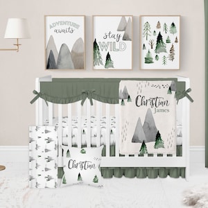 Woodland Crib Bedding Set, Baby Boy Crib Bedding Set, Woodland Nursery, Boy Nursery Bedding, Mountain Nursery, Forest Crib Bedding Adventure