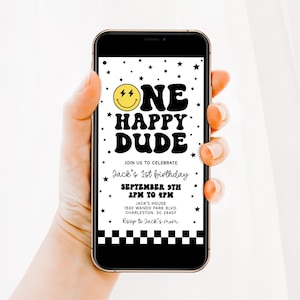 Editable One Happy Dude Invitation, First Birthday Text Message Invite, Smile Face 1st Birthday Evite, One Happy Dude Birthday Invite, OHD1