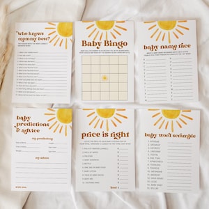 Boho Sun Baby Shower Games Bundle, Sunshine Baby Shower Bundle, Baby Shower Games Printable Download, Here Comes The Sun Baby Shower, SBS2