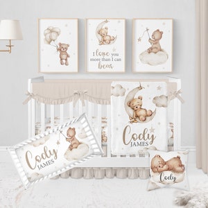 Custom Baby Bedding Crib Sets Boy, Teddy Bear Crib Bedding Set, Baby Boy Crib Bedding, Neutral Nursery Decor Bear, Teddy Bear Nursery Decor