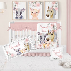 Baby Girl Crib Bedding Set, Farm Animal Crib Bedding, Farm Nursery, Cow Crib Bedding, Pink Floral Crib Bedding, Cowgirl, Western Crib Sheets