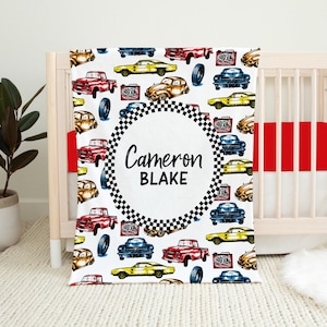 Personalized Car Baby Blanket, Baby Shower Gift, Car Blanket, Baby Name Blanket, Baby Boy Blanket, Car Crib Bedding, Car Nursery Bedding Red