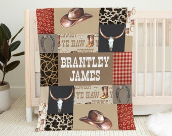 Manta de bebé de vaquero personalizada, manta para bebé niño, regalo para baby shower, ropa de cama para cuna de vaquero, manta con nombre, manta de bebé del oeste, manta de rodeo para niños pequeños