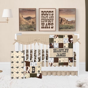 Baby Boy Crib Bedding Set, Cowboy Baby Bedding, Western Crib Bedding, Western Nursery Bedding Set, Rodeo Baby, Green, Brown Cow Crib Bedding