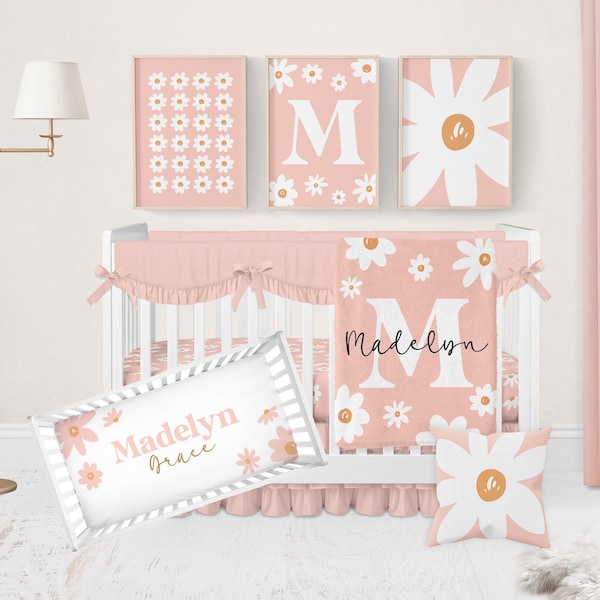 Pink Daisy Crib Bedding Etsy