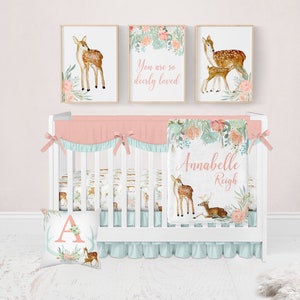 Woodland Baby Girl Bedding, Girl Crib Bedding Sets With Deer, Baby Girl Deer Crib Bedding Set, Woodland Crib Bedding, Girls Woodland Blanket